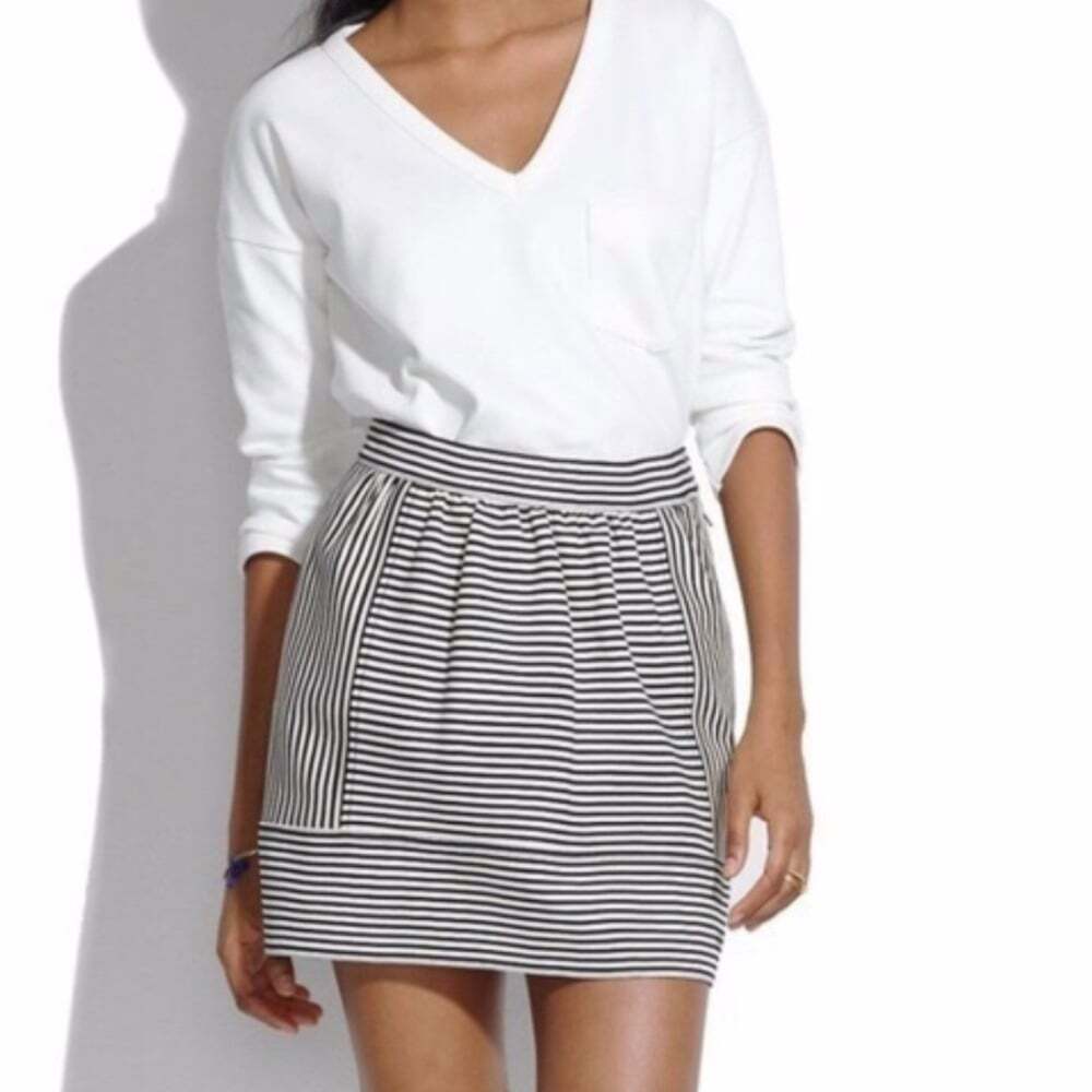 Madewell 1987 Small Ponte Swivel Striped Mini Skirt S Elastic Black White Waist